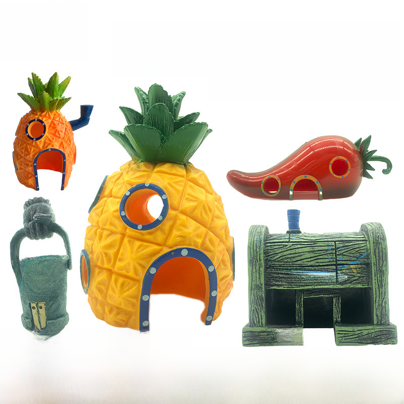 Pineapple House Fish Tank Landscaping Full Package Cartoon Doll Ornament Fish Tank Shelter House Spongebob Pineapple House Ornament