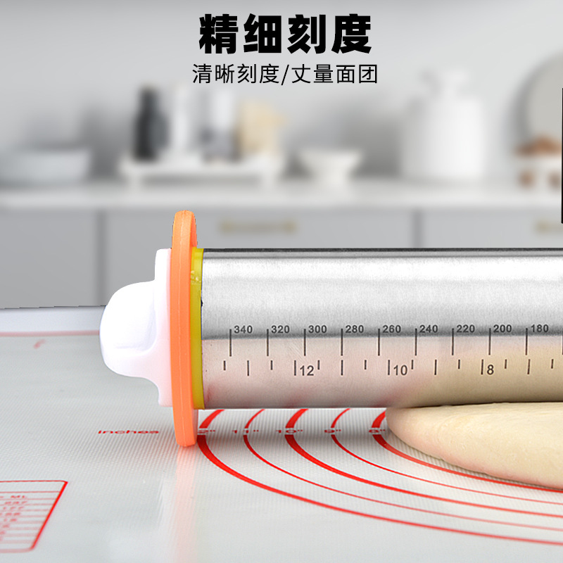 17inch Adjustable Stainless Steel Rolling Pin with Thickness Scale Flour Stick Dough Kneading Tool in Stock