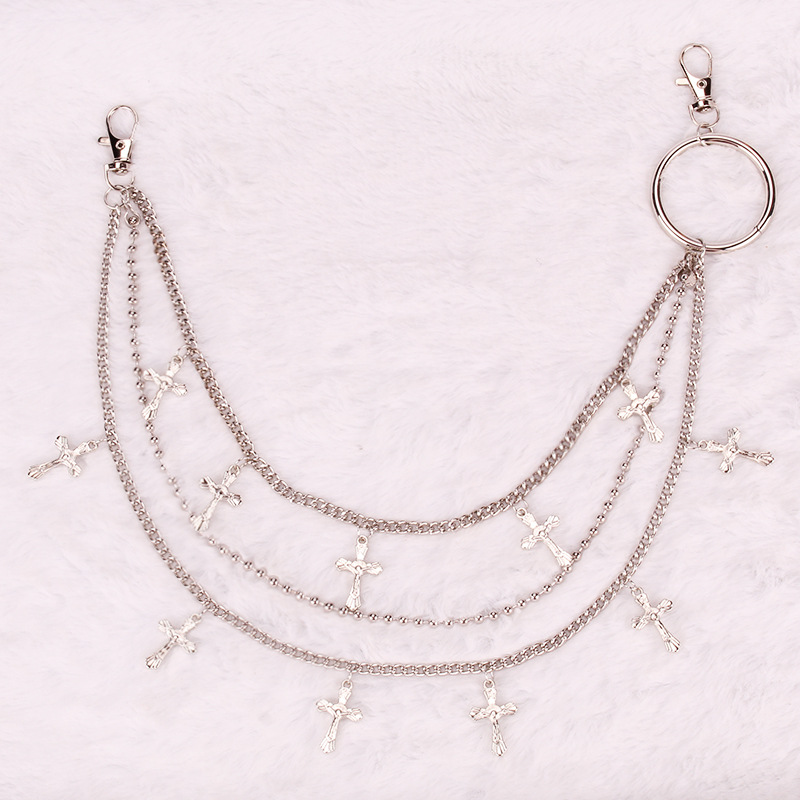 European and American Cross-border Hip-hop Fashion Metal Multi-layer Cross Hanging Chain Street Fashion Personalized Pants Collocation