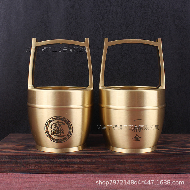 Pure Brass Bucket of Gold Ornaments Large Bucket Desk Living Room Ornaments Desktop Creative Crafts Gifts