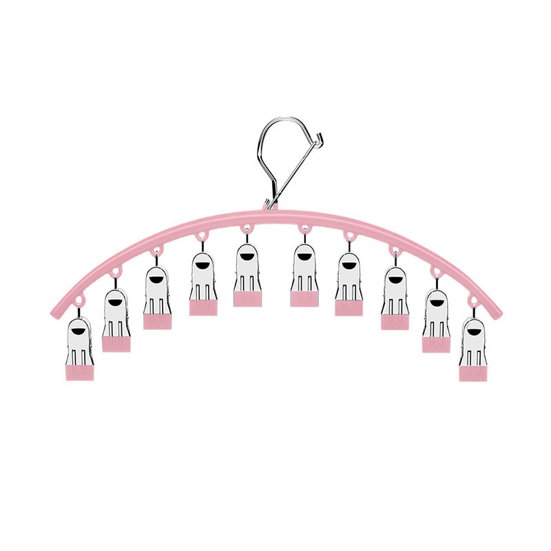 Curved Sock Rack with 10 Clips for Drying Socks, Clothes Hanger with Clips for Hanging Children's and Baby's Underwear and Socks, Ten-Clip Sock Rack