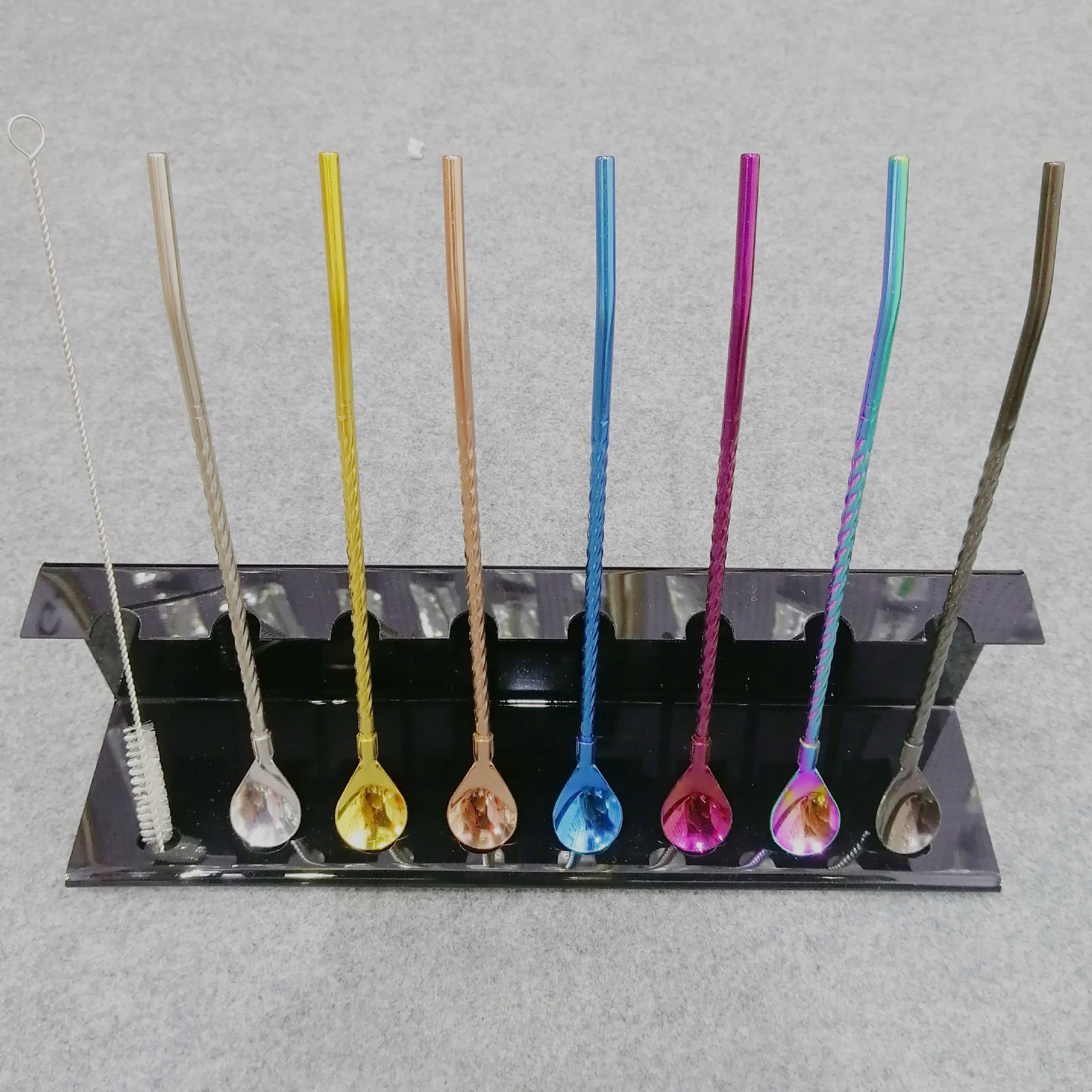 Manufacturer Wholesale Stainless Steel Milk Tea Straw 304 Creative Colorful Silicone Set Metal Telescopic Straw Spoon Titanium Plated