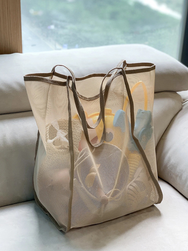 2024 New Ins Style Transparent Mesh Shoulder Bag Fashionable Lightweight Large Capacity All-match Shopping Bag Beach Bag