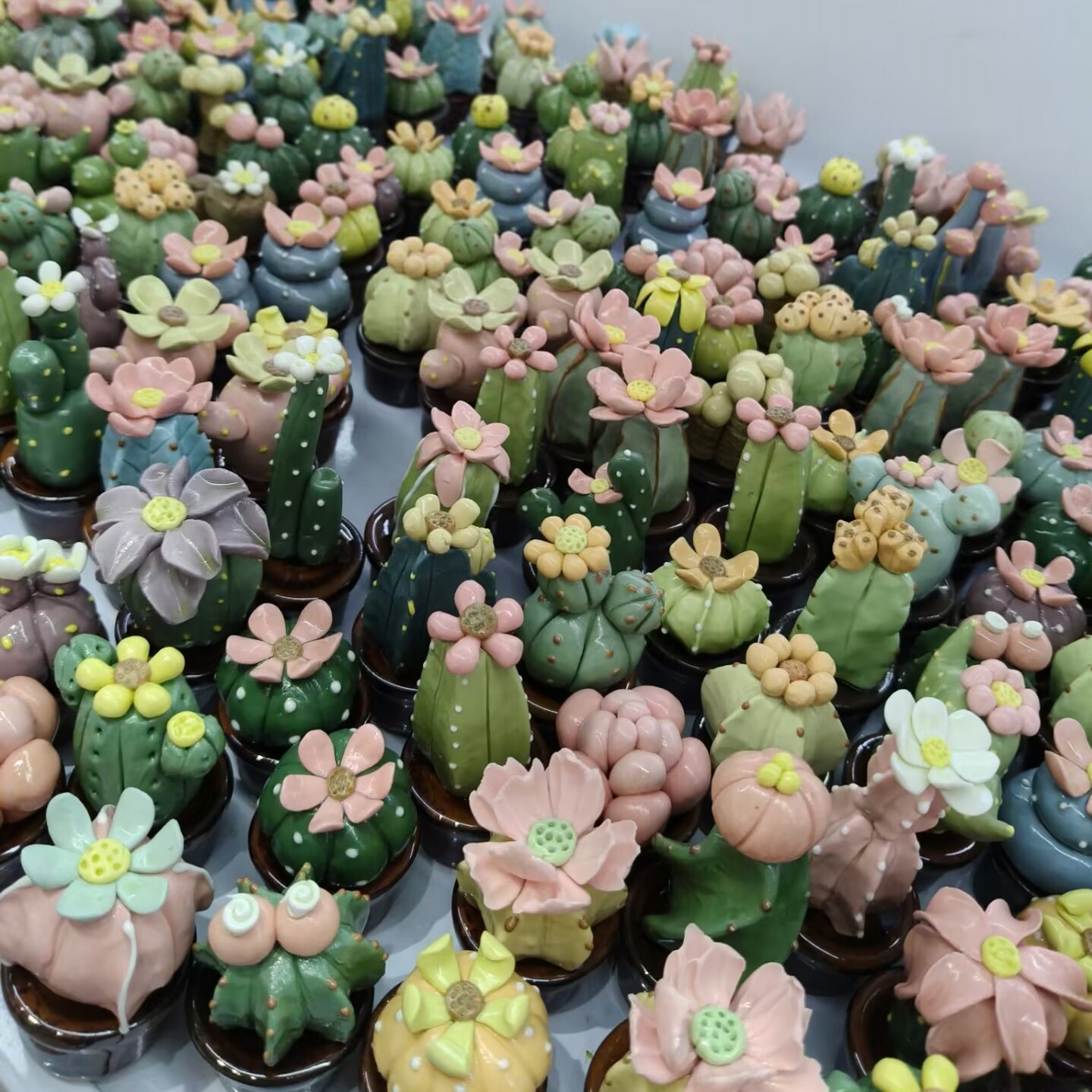 Ceramic Jewelry Small Ornaments Handmade Creative Cactus Succulent Cute Desktop Mini Potted Plant Decoration Gift