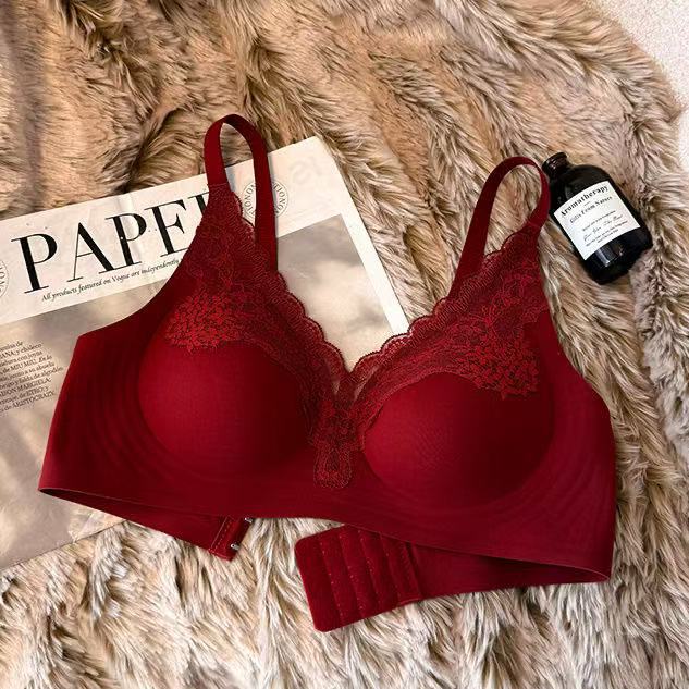 Red Lingerie for Women in Their Zodiac Year, Jelly Strip Lace, Wireless, Small Chest, Push-Up, Anti-Sagging, Side Breast Collection, Sexy Bra