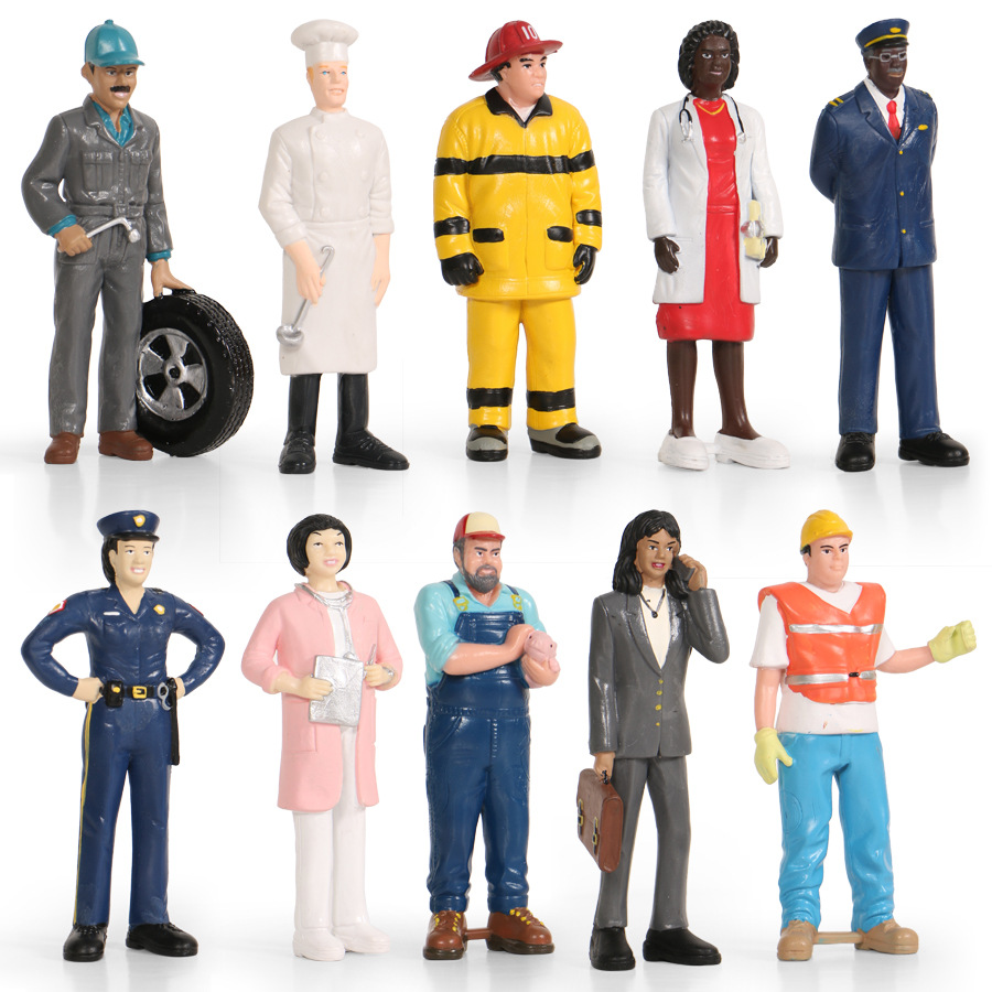 Simulation professional character model teacher doctor nurse builder cook police fireman sand table doll ornaments
