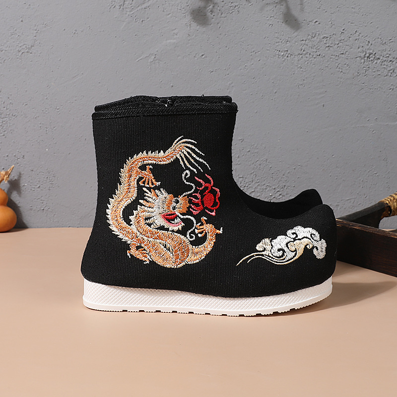 Longjing Hanfu boots boys' cloth shoes ethnic style ancient costume chinese style handmade children's embroidered shoes old Beijing cloth shoes