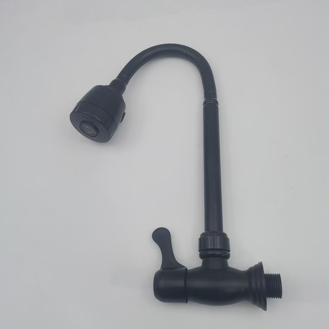 Plastic Cross-Border Model Black Household Wall-Mounted Sink Faucet with Swivel Pipe, Single Cold Water Faucet with Magnetization