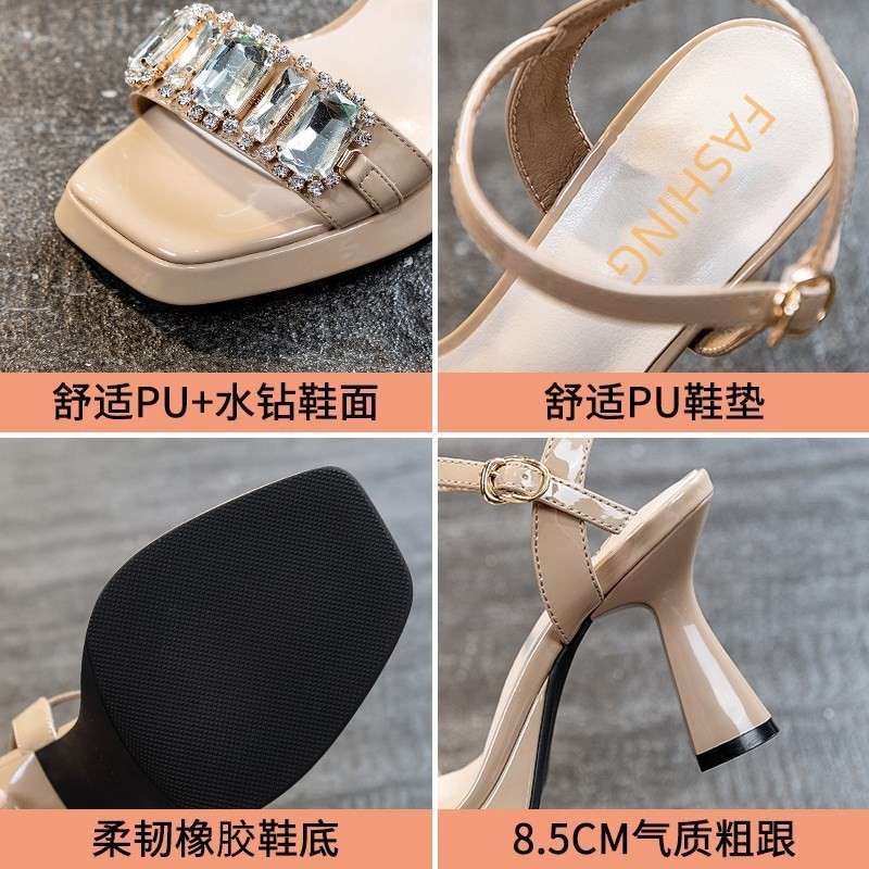 Wide-Footed Super Summer New Waterproof Platform Rhinestone Outer Sandals. Summer High Heels Are Too Big. It Is Recommended to Take One Size Smaller
