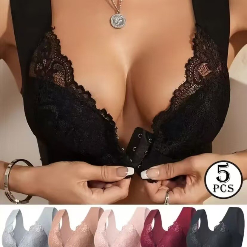 European Size Cross-Border Xiyin Popular Temu Large Size Push-Up Front Buckle Fixed Cup Lace Vest Bra Intimates