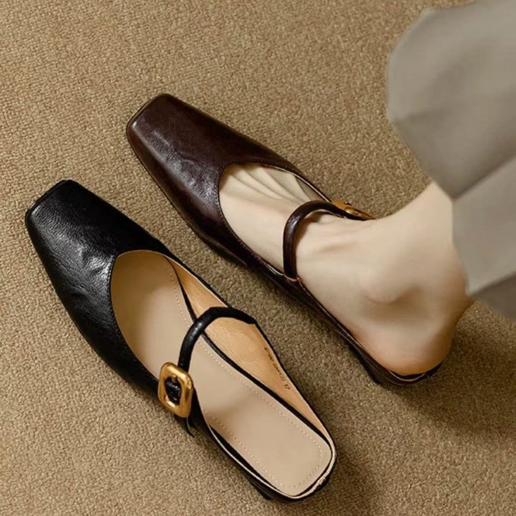 Women's First Sheepskin Shoes Soft and Comfortable 2025 Early Spring Square Toe Artistic Retro Low Heel Single-Layer Shoes