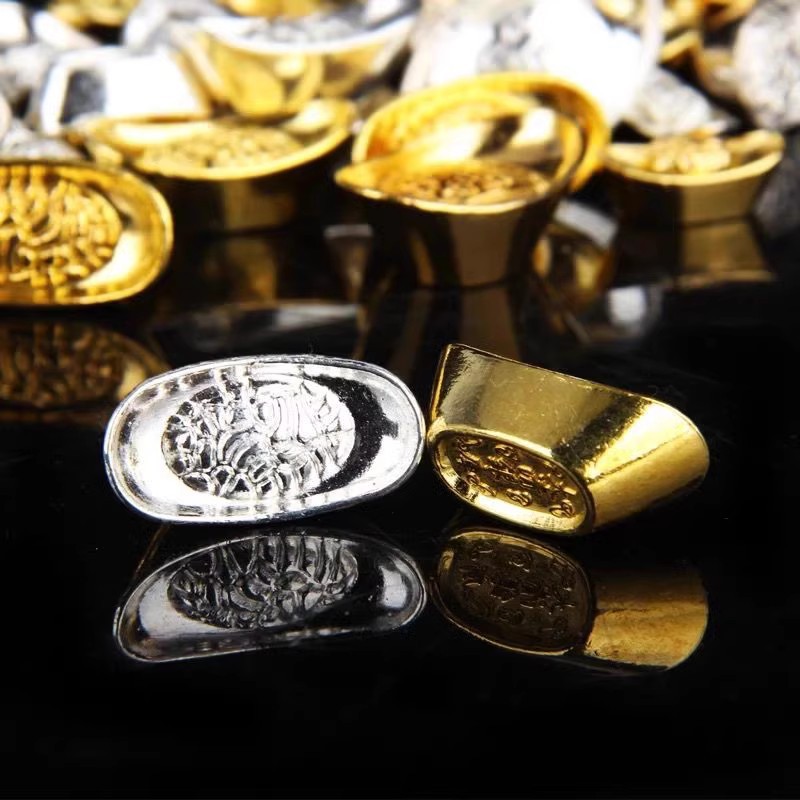 Yuanbao Gold Ingot Silver Ingot Large and Small Solid Alloy Retro Small Ingot Offering Supplies Gold Ingot Silver Nugget Silver Ingot