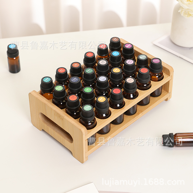 In-Stock Bamboo 24-Hole Doterra Essential Oil Display Stand Desktop Organizer Nail Polish Display Stand Factory Direct Sale