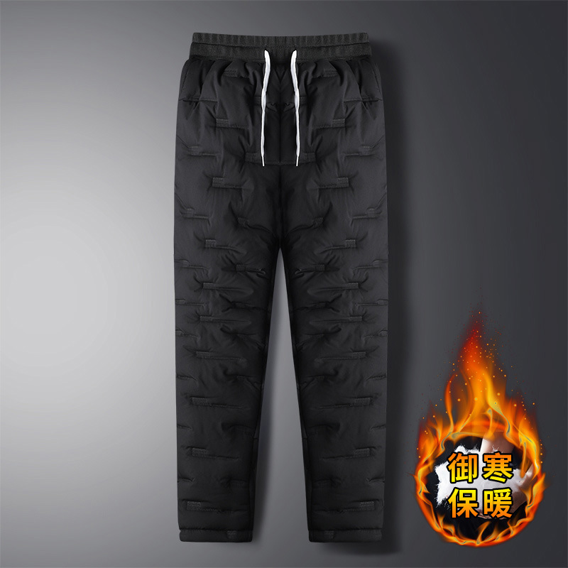 Men's down Cotton Pants Men's Export 2024 Autumn and Winter Thickeneded Warm and Cold-Proof Plus Size Pure Color Casual Pants