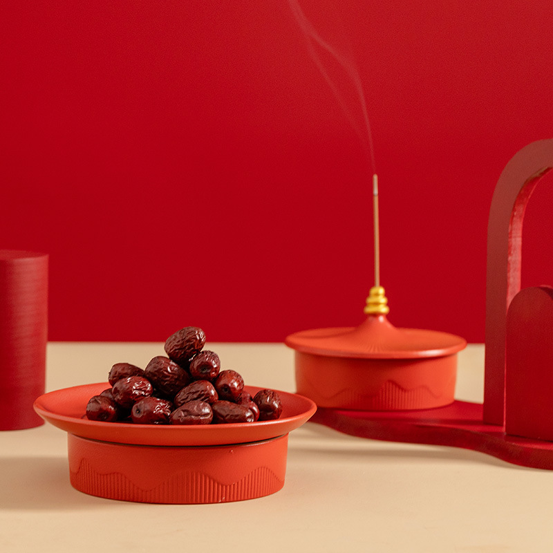 Forbidden City Guochao Wenchuang Red Ceramic Fruit Plate Gift Box Wedding Gift Return Gift Accompanying Gift Temple of Heaven Porcelain Plate Gift Box