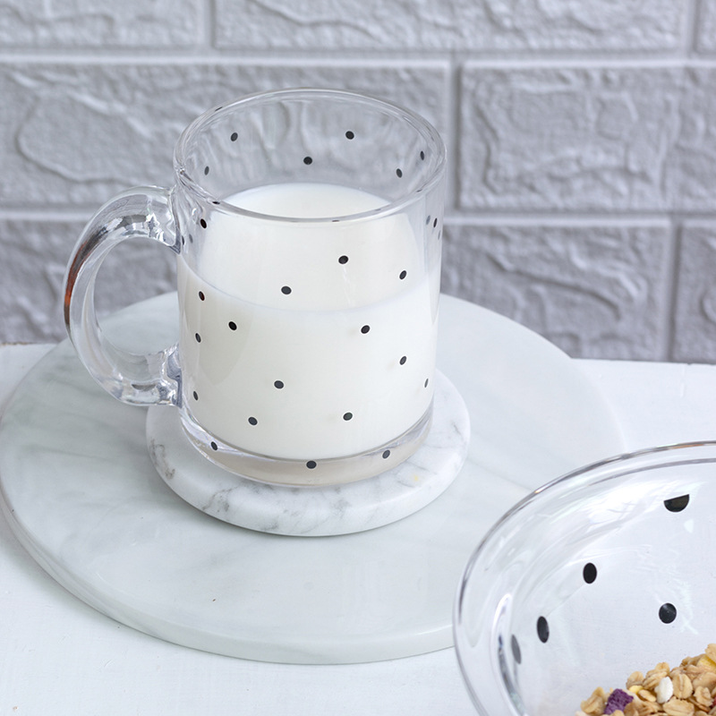 Fresh polka dot series glass tableware suit ins style Bowl plate cup oatmeal bowl breakfast cup cereal bowl