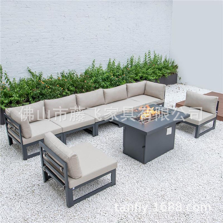 Tengfei Furniture Outdoor Garden Furniture Villa Simple Exposed Tube Disassembly and Assembly Aluminum Sofa Cross-Border Aluminum Outdoor Sofa