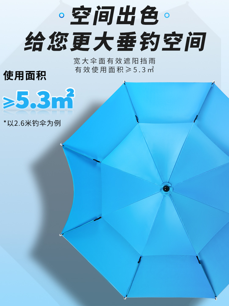 Dai Weiying Universal 2.4m Double Layer Black Glue Stainless Steel Fishing Umbrella Rainproof Sun Fishing Umbrella Outdoor Sunshade Thickened Umbrella