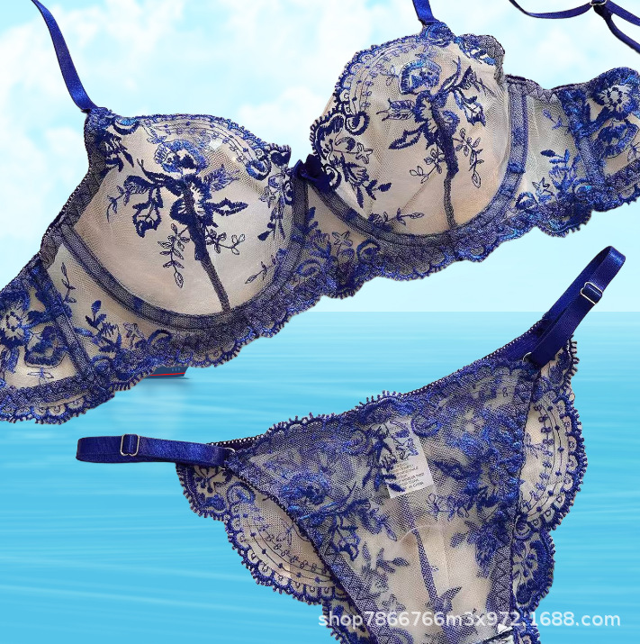 2024 Export Hot-selling Flower Embroider See-through Mesh Sexy Comfortable Simple and Generous Intimates Set