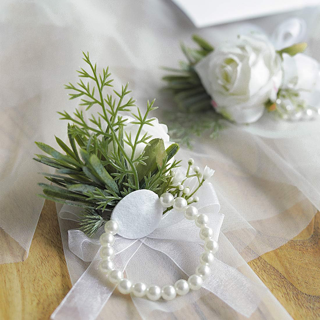 Cross-Border Hot Selling Ivory Rose Wrist Men's Corsage Wristband Bracelet Set White Wedding Flower Accessories Decoration