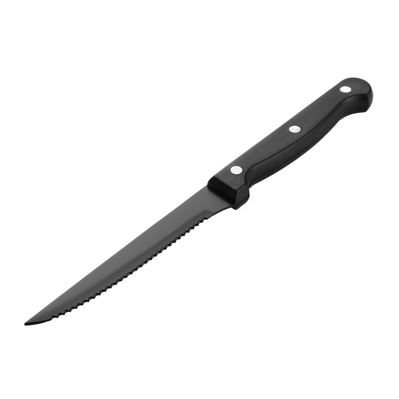 Black Western Knife 4.5inch Serrated Knife 420 Stainless Steel Steak Knife Black Rivet Plastic Handle Titanium Plated