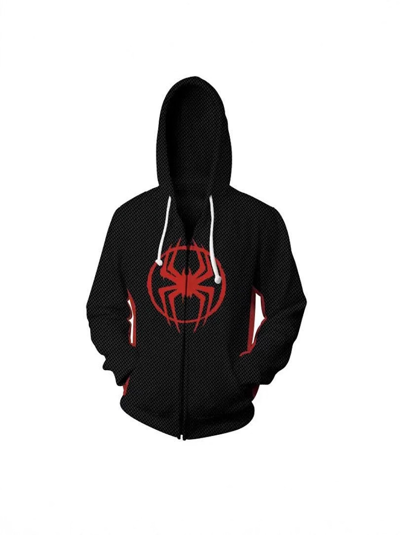 Marvel's Spider-Man into the Spider-Verse Miles Anime 3D Printed Performance Cosplay Zipper Sweatshirt for Men
