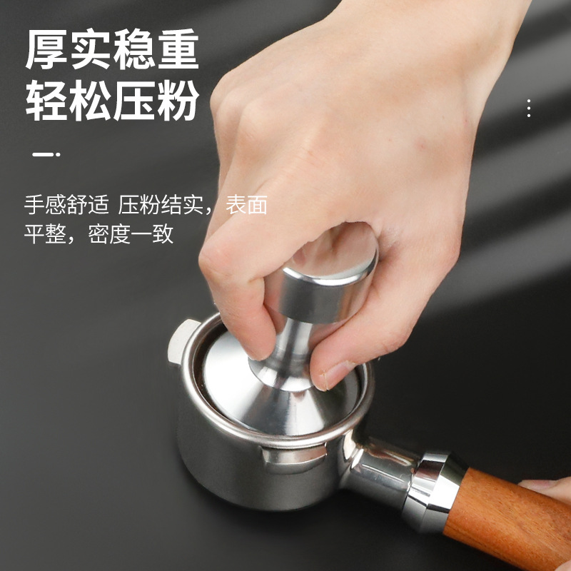Wooden handle coffee powder Press electroplating alloy powder hammer cloth powder 4951/53/58mm powder filler supporting equipment