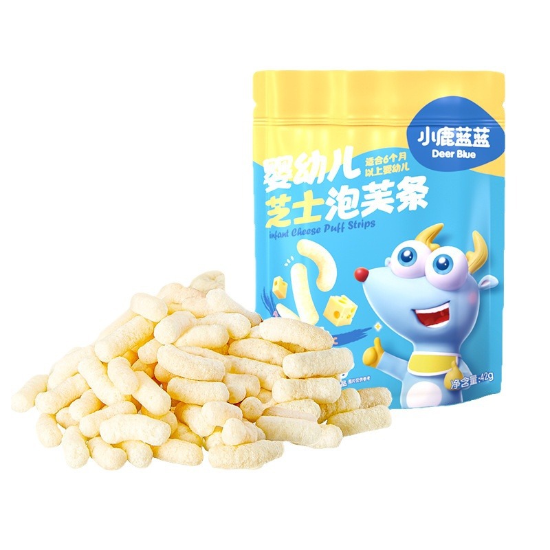 Official genuine goods deer blue blue bagged puff ball grain snack finger puff strip for baby complementary food spectrum