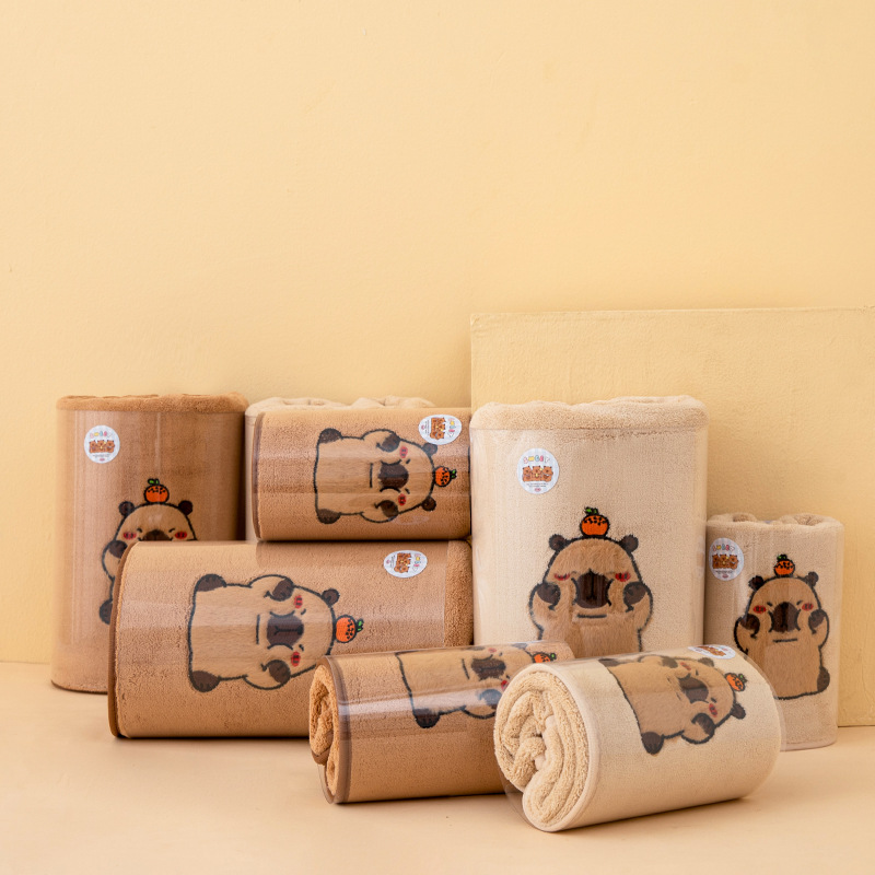 Customized Cross-Border Hot Selling Capibala Towel Bath Towel Set Cartoon Embroidered Coral Velvet Household Water-Absorbent Quick-Drying Bath Towel