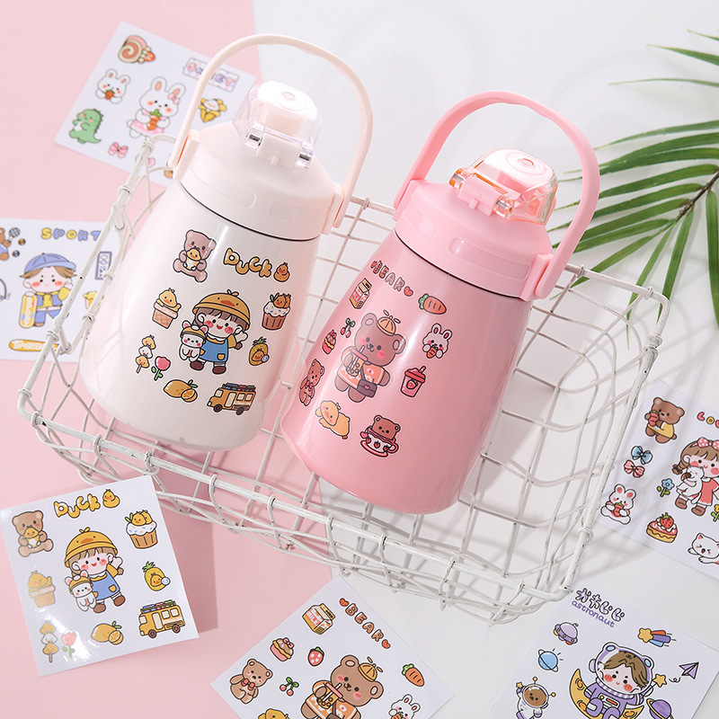 Korean Ins Cute Stickers Cartoon Thermos Cup Stickers Creative Handbook Mobile Phone Stickers Student Water Cup Transparent Pvc Stickers