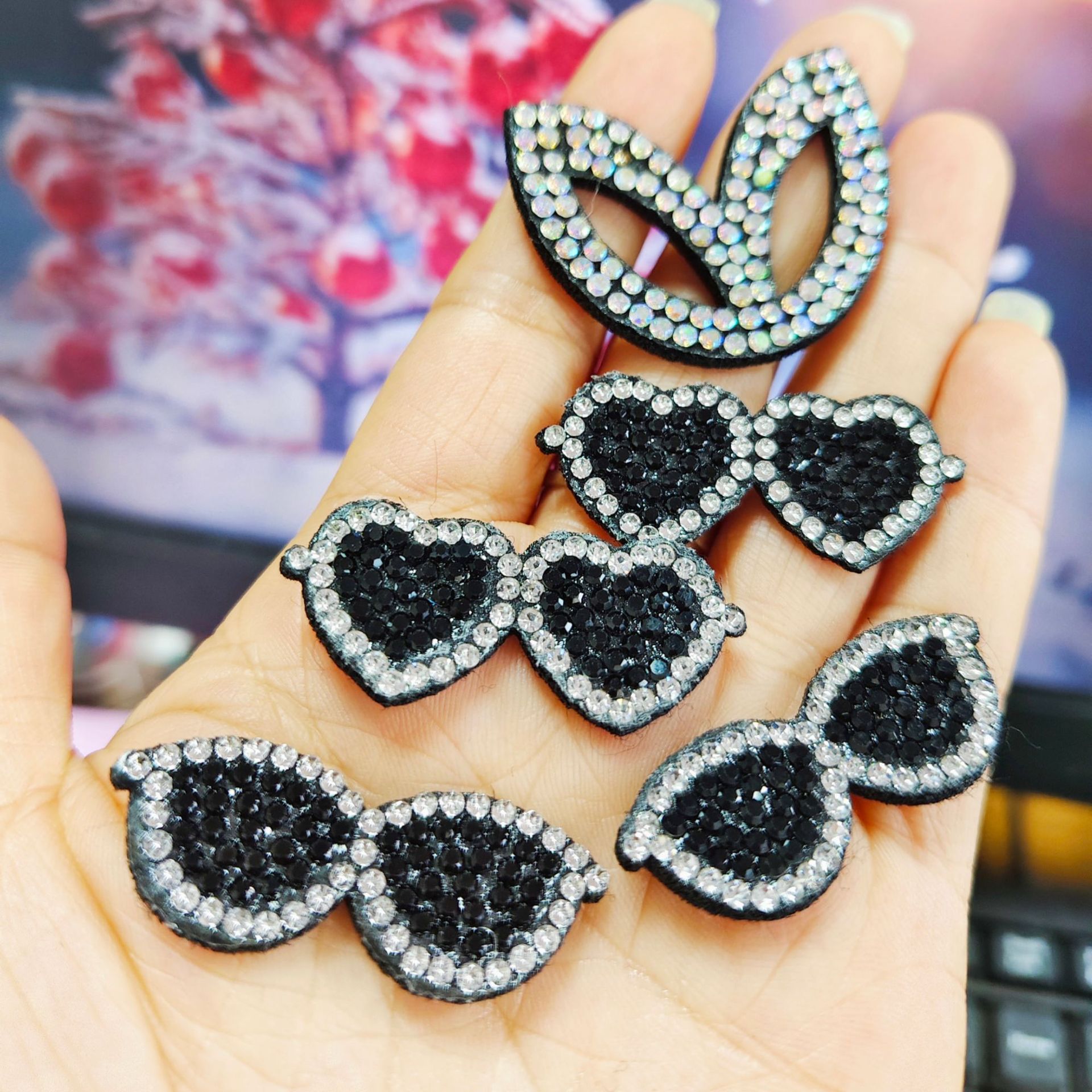 Korean style full diamond small sunglasses semi-finished decorative accessories high-end all-match peach heart oval glasses Accessories Wholesale