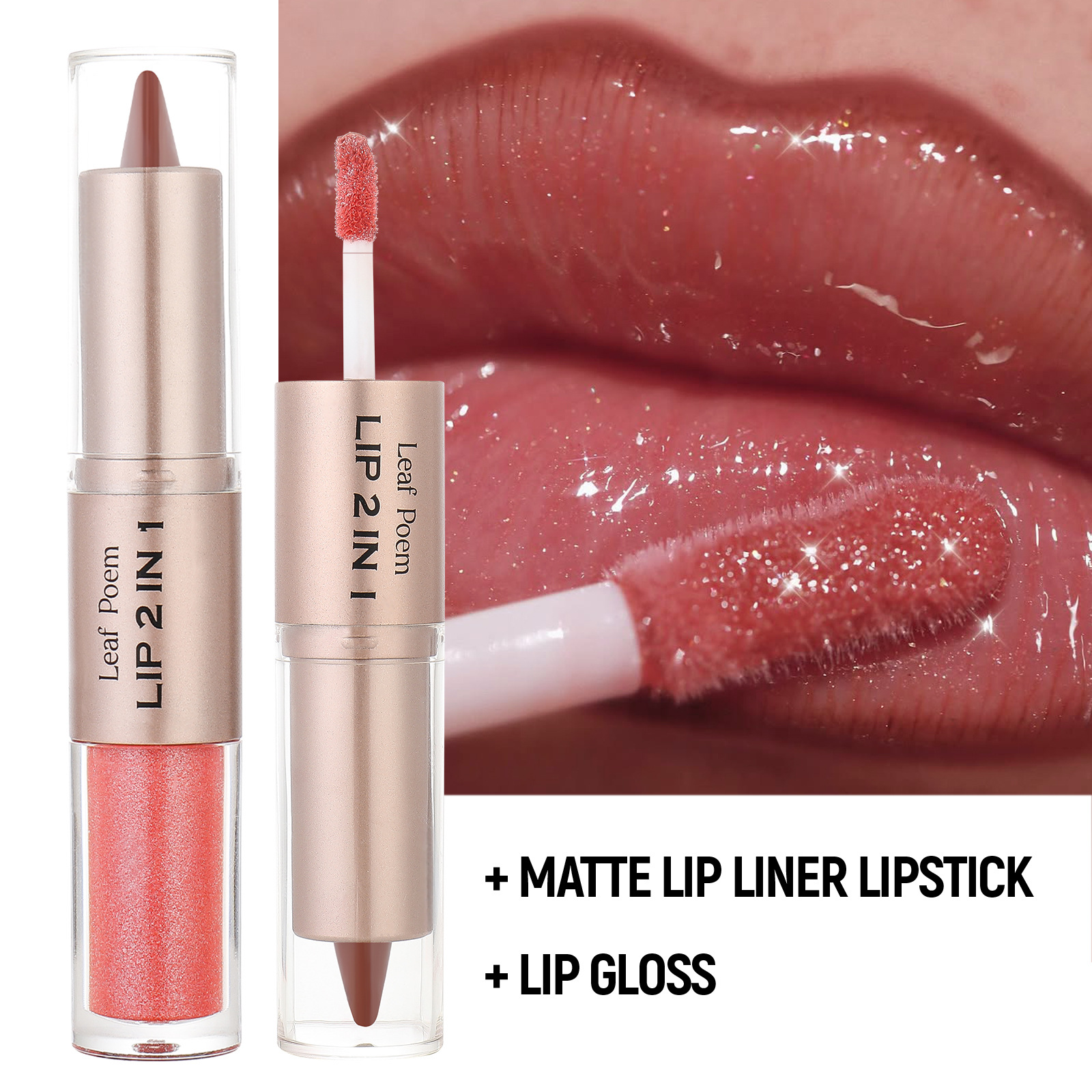 Cross-Border Exclusive Lipstick, Lip Liner, Lip Gloss, Dual-Ended Two-In-One Makeup, Matte Liner Lipstick, Mirror Lip Gloss, Lip Glaze