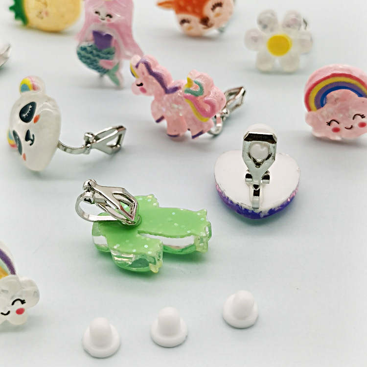 [Can] Cross-Border Hot-Selling Cartoon Kidsren's Anti-Pain Ear Clips Cute Unicorn Mermaid Pierced Earrings