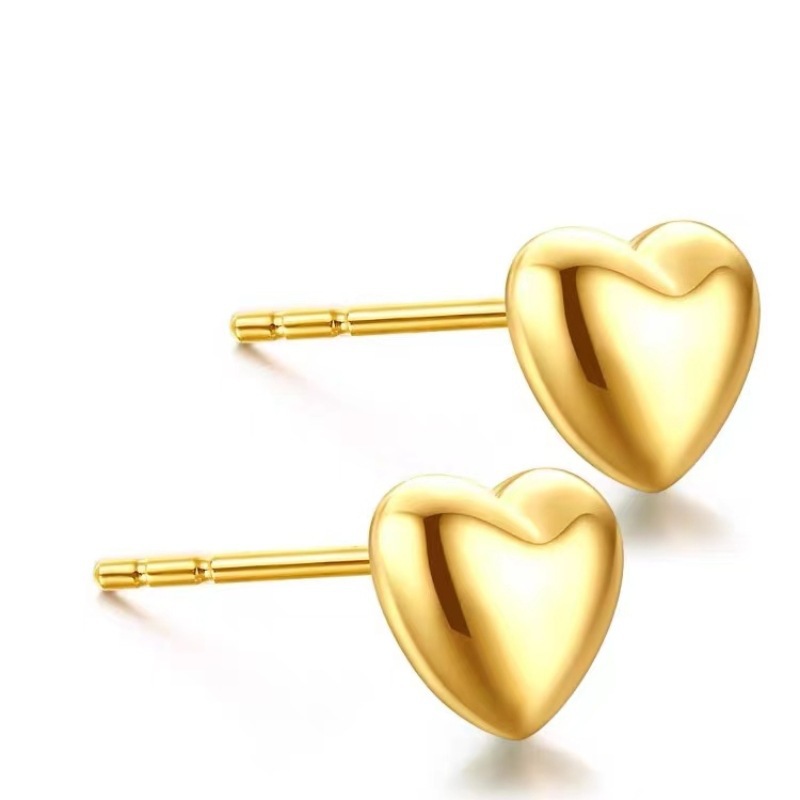 18K Gold Heart Earrings Au750 Simple Ear Piercing Peach Heart Women's Earrings Heart-Shaped Earrings Xiaohongshu Live Broadcast Hot Style