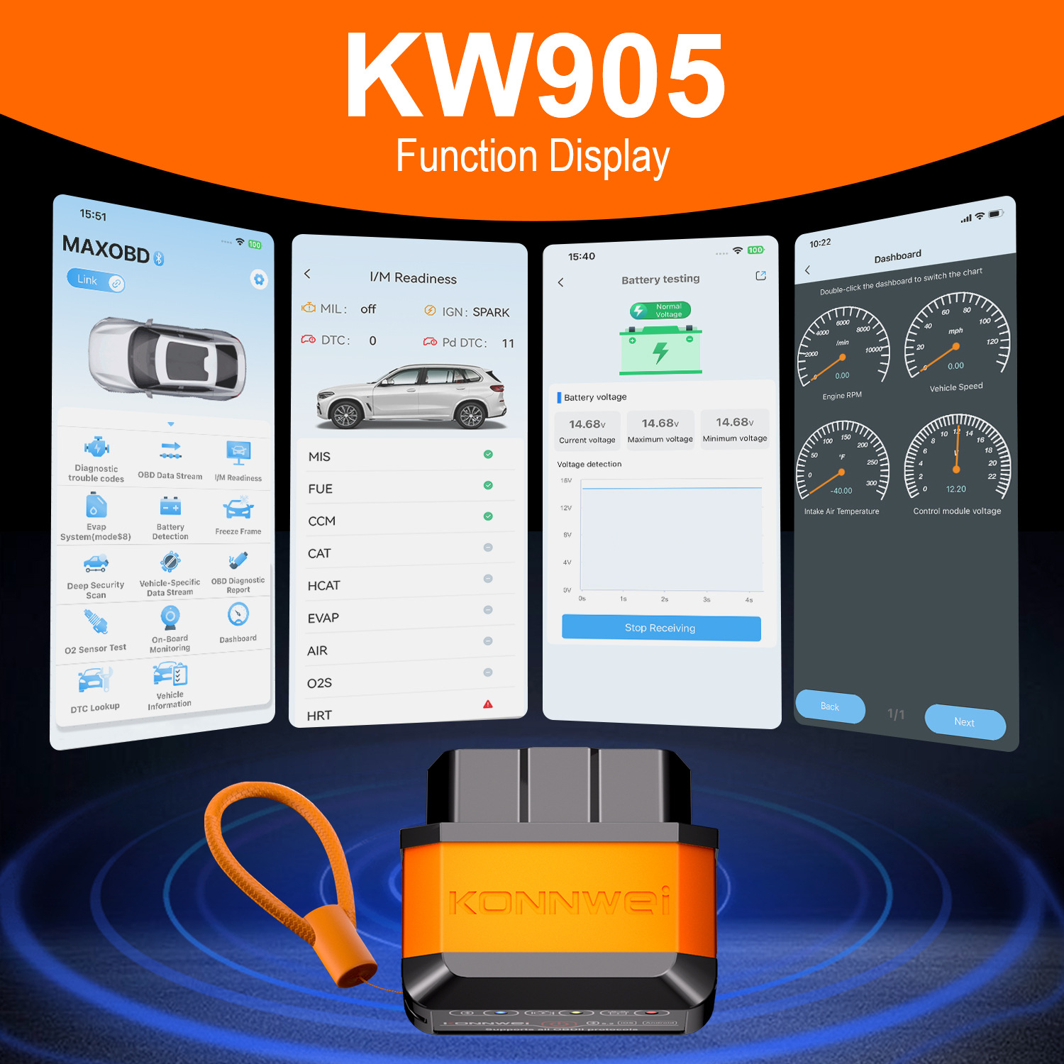 Kw905 Bluetooth.04.0 5.2 Car Fault Diagnosis Instrument Scanner Vehicle Fault Scanner