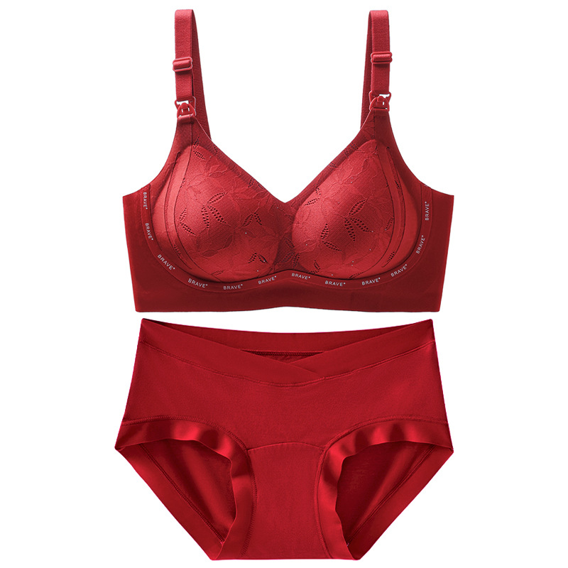 Zodiac Year Red Lactation Period Seamless Intimates Set Pull-Up Anti-Sagging Postpartum Breastfeeding Maternity Bra for Women