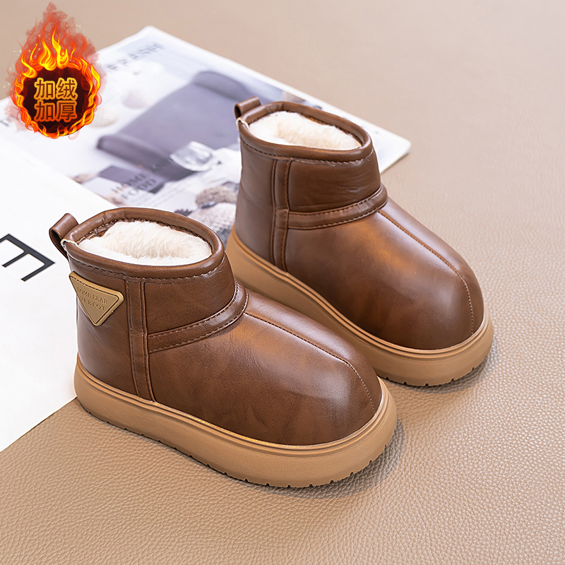 Boys' Snow Boots, Girls' Fleece-Lined Large Cotton Shoes, 2025 Winter New Waterproof Children's Short Boots, Warm Thickened Cotton Boots