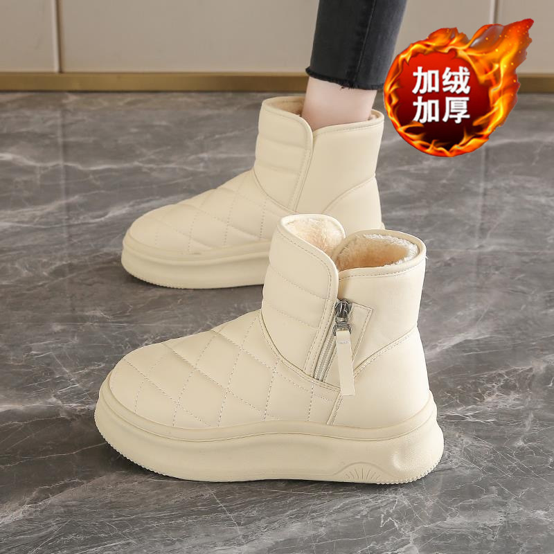 Winter Fleece-Lined Snow Boots for Women 2025 New Thickeneded Warm Cotton Shoes Thick-Soled Heightening Short Boots Casual Two-Cotton Women's Shoes