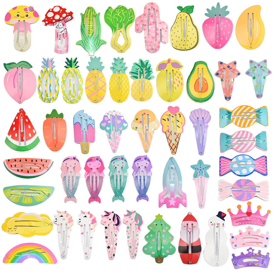 Cross-Border Printed Animal Hairpins Wholesale European and American Kidsren's Hair Accessories Painted Cute Cartoon Fruit Hairpins Bb Clips Side Clips