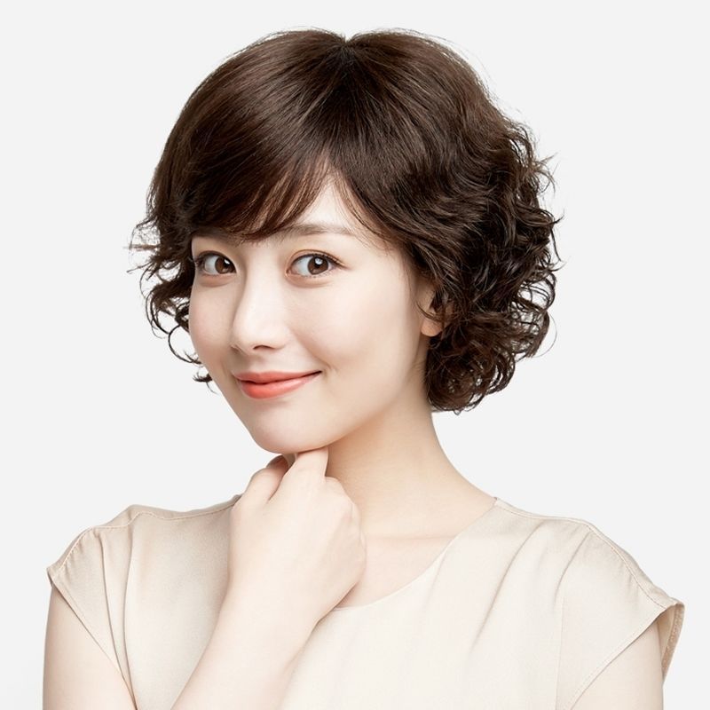 Парик для женщин с короткими волосами, натуральные волосы, полный парик из человеческих волос, для матерей и дам, короткие кудрявые волосы для пожилых, в том же стиле, что и звезды