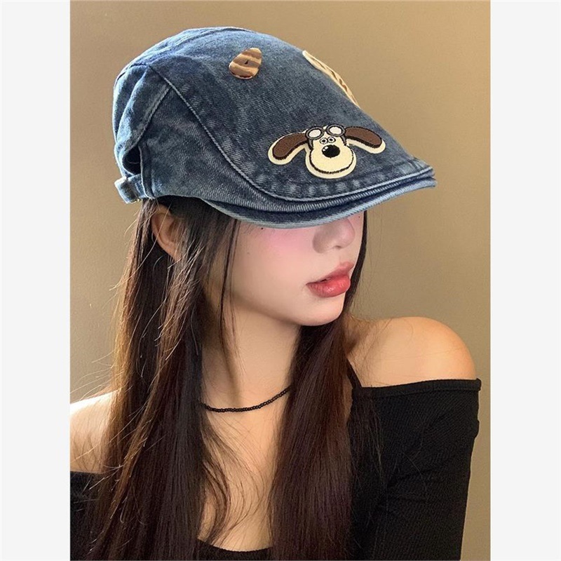Джинсовая шляпа с кнопкой для женщин, весенне-летняя винтажная беретка, большая окружность головы, модная шляпа, визуально сужающая лицо