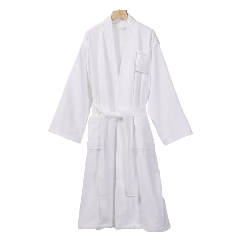 Five-Star Hotel Bathrobe, Pure Cotton, Custom-Made with Logo, White, Cut Velvet, Thickened, Absorbent, Suitable for Bathing, Guesthouses, and Hotels