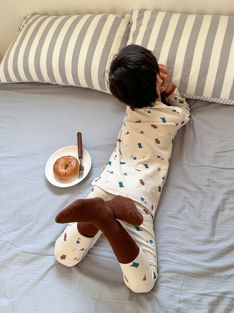 Children's Pajamas Class a Pure Cotton Boneless 280g Wool Pull-Up Home Clothes Boys and Girls Baby Cartoon Intimates Set