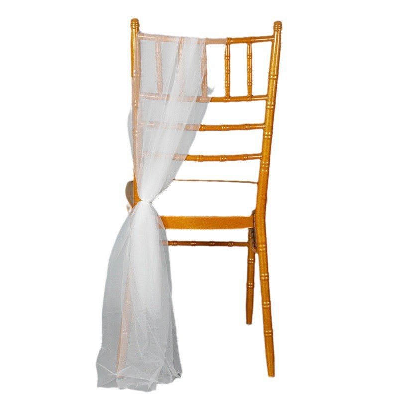 Customized Cross-Border Wedding Long Outdoor Banquet Chair Back Decoration Mesh Flowers with Light Gauze Western Banquet Scene Layout