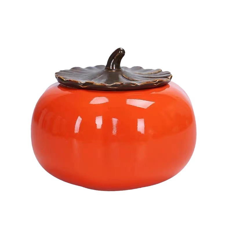 Small size tea pot household office ceramic Persimmon tea pot portable sealed moisture-proof storage tank