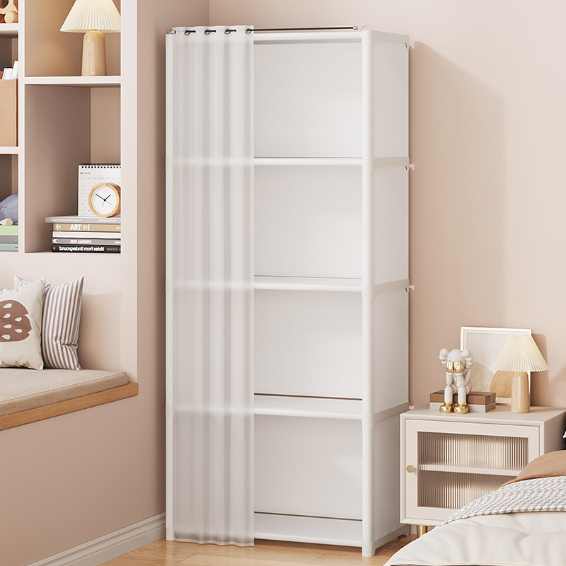 Cross-Border Wardrobe Rental House Household Dust-Proof Curtain Bedroom Bookcase Storage Cabinet Combination Storage Cabinet Storage Bookshelf