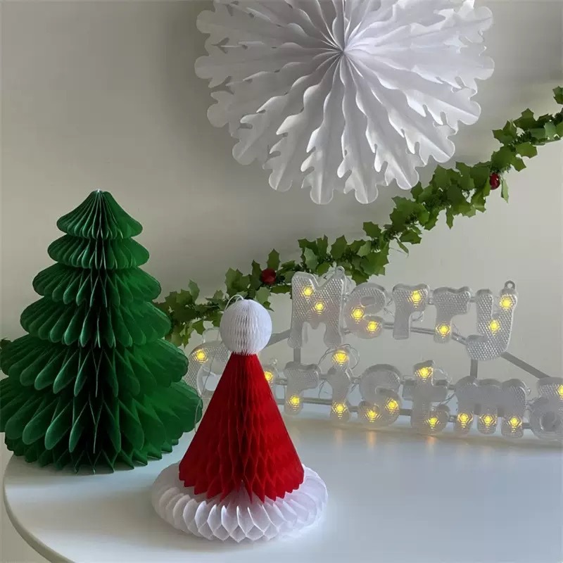 Christmas Decorations Cross-Border Santa Hats Honeycomb Balls Paper Balls Christmas Tree Ornaments Decoration Shopping Mall School Holiday Arrangement