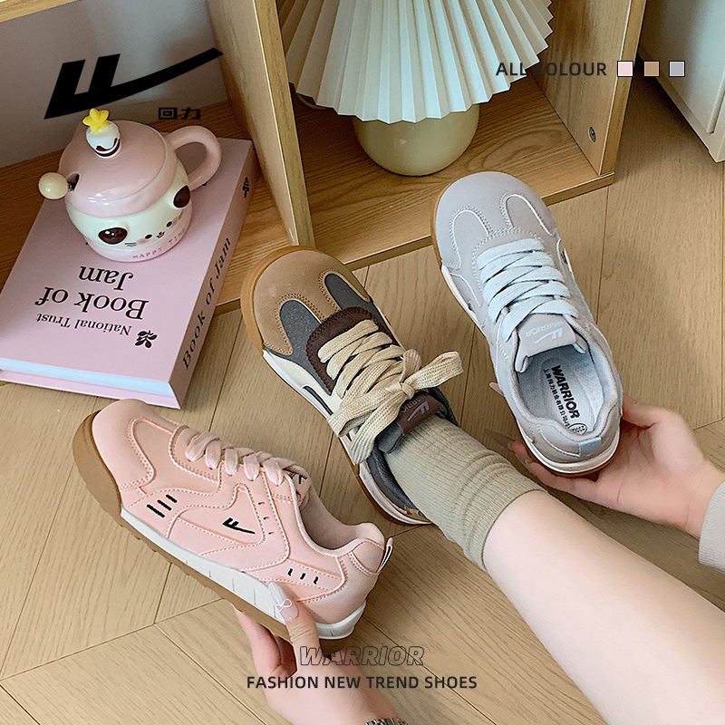 Pull-Back High-Looking Color-Blocked Autum Women's Shoes Maillard Low-Top Lightweight Outdoor Training Shoes Travel Preppy Style Shoes