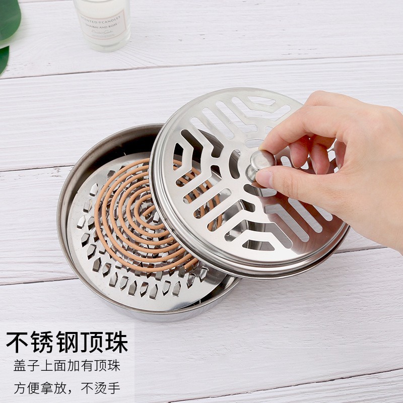 Stainless Steel Mosquito Coil Holder with Lid, Heightened Double-Layer Fireproof Mosquito Coil Box with Nail-Shaped Teeth
