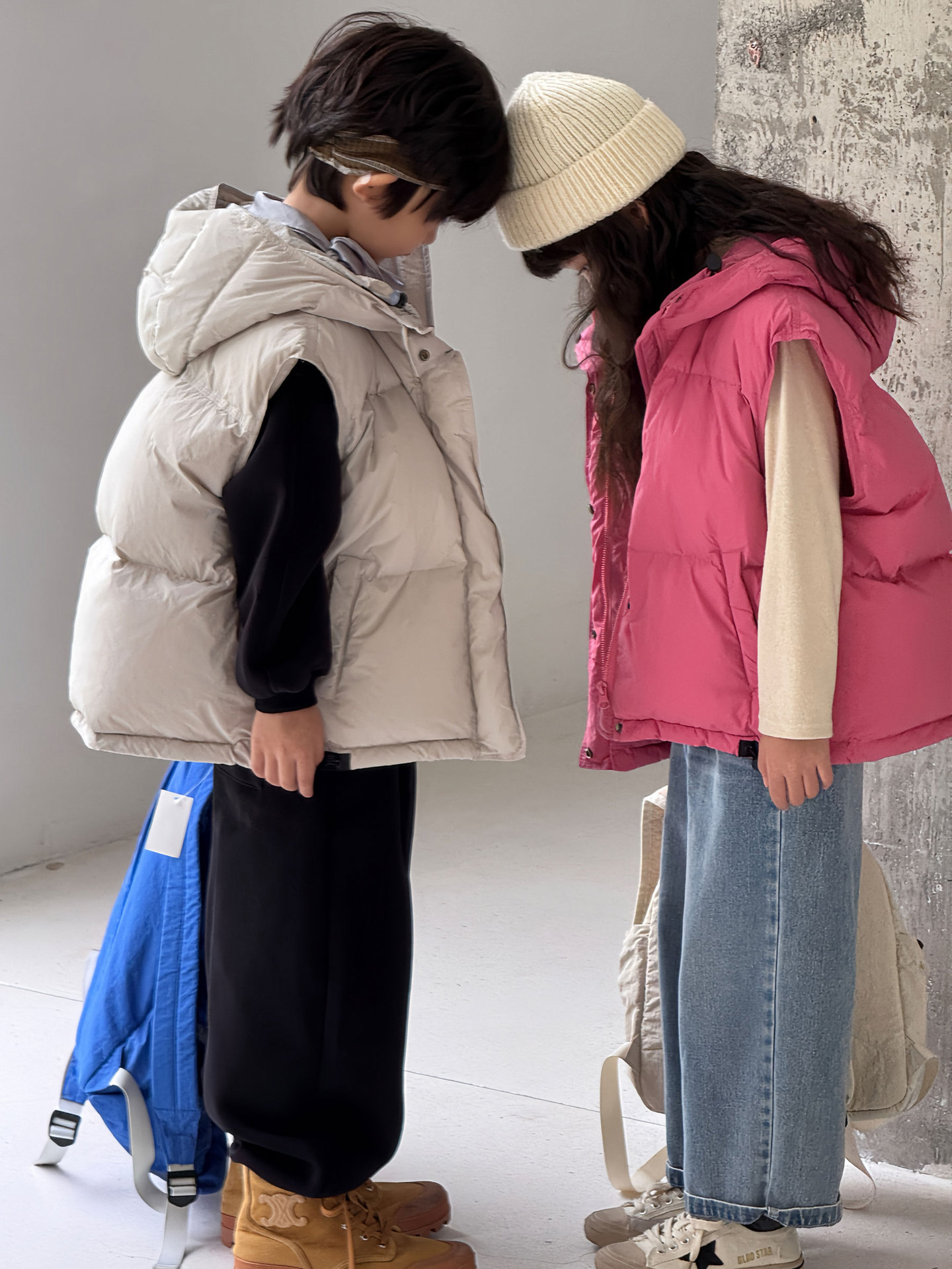 Children's down Vest Korean Style 2025 New Style Boys and Girls Thickeneded Hooded White Duck down Vest Trendy